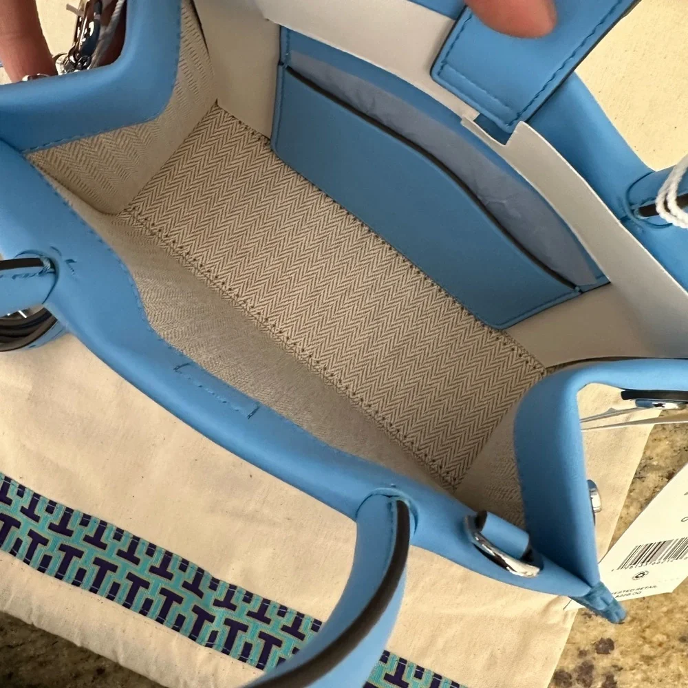 NWT Tory Burch ELLA BIO MINI TOTE BLUE AZURE